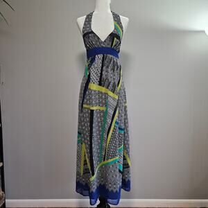 Promod Halter Maxi Dress Size S Boho‎ Smocked Festival Summer